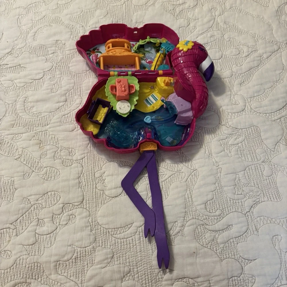 Poly Pocket 2021‎ Pink Flamingo Case/Purse Handles Missing Wing Incomplete Set